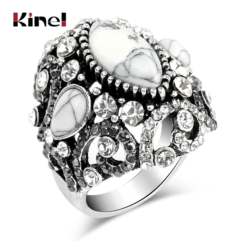 Kinel Luxury Big Antique Rings For Women Fashion Dubai Gold Blue Stone Vintage Wedding Engagement Crystal Rings Jewelry 2018 New