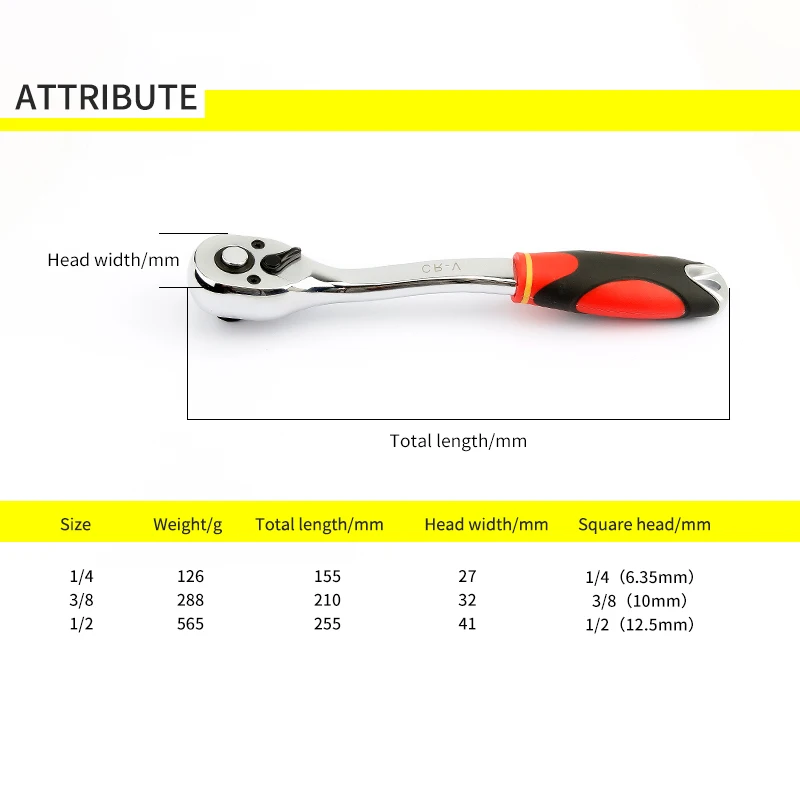 72 Teeth Ratchet Socket Wrench with Zinc Alloy Tail 1Pcs 1/4\