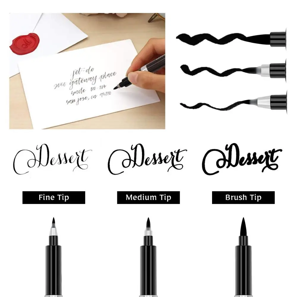 3pcs Calligraphy pen set Fine Medium Brush for signature drawing hand writing letter art Chinese words Stationery school F867
