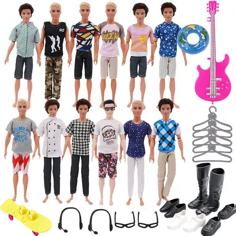 30pcs/set Clothes Set Men's For Ken Doll Clothes Accessories Contains Shoes, Headphones,Skateboards,Guitar Dolls Children's Toys