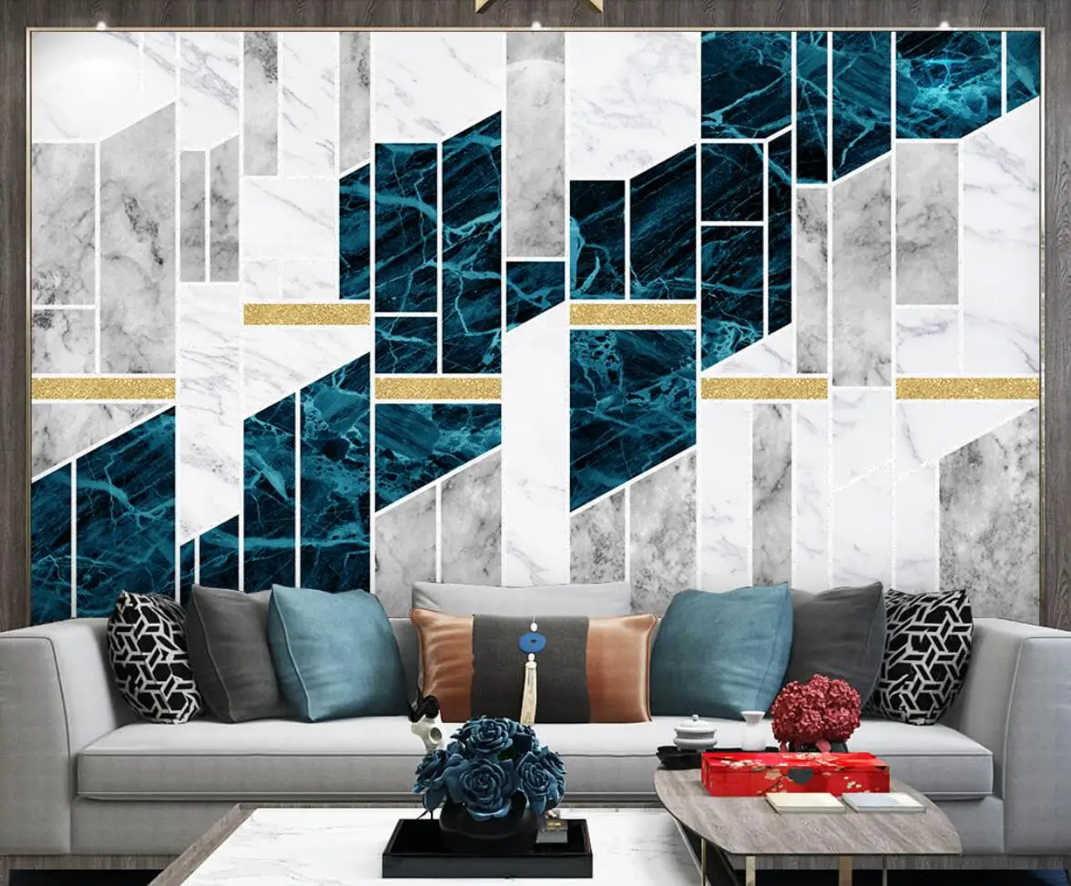 Custom Marbling simple abstract metal geometric mural wallpapers for living room bedroom TV background 3D home decor