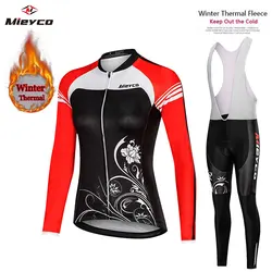 Thermal Fleece Cycling Clothes for Women, Long Sleeve Jersey Suit, Outdoor Riding Bike MTB Clothing, Bib Pants Set, Pro Team