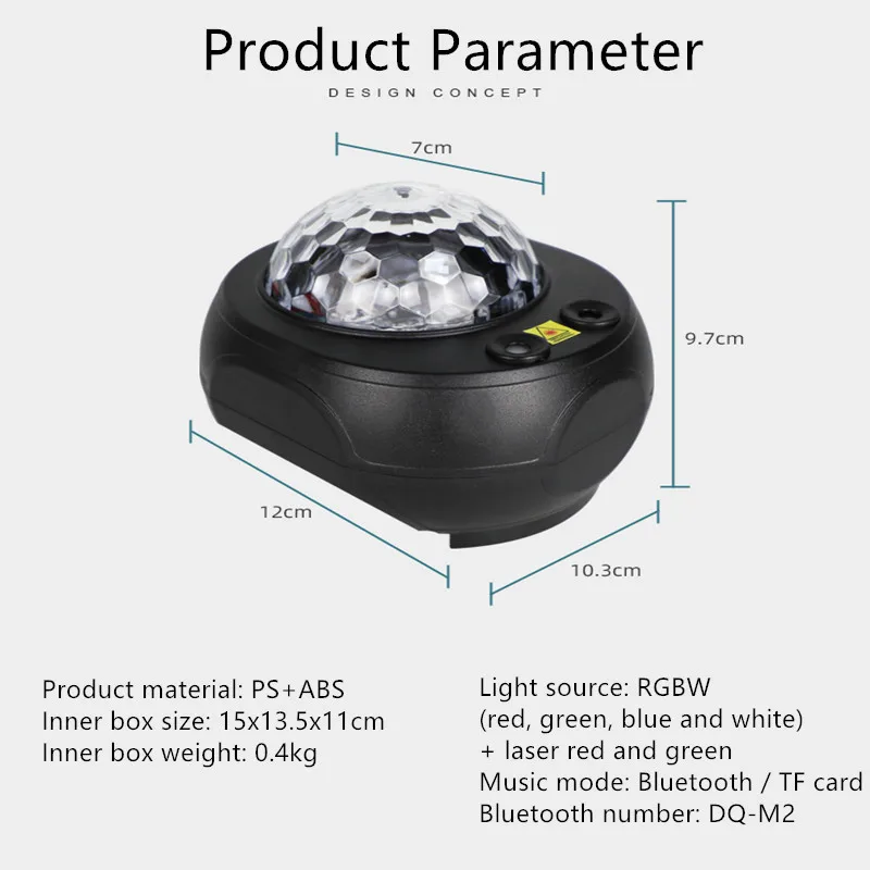 OURFENG Mini Stage Light LED Bluetooth Music Star Projection Lamp Voice Control Laser Light at Home Party KTV