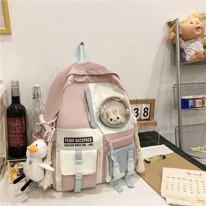 2021 Kawaii Waterproof Women Backpack Cute Student BookBag Large Capacity Schoolbag Backpack for Girl Multi-pocket Rucksack