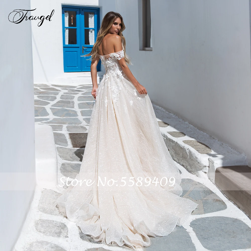 Traugel A-Line Princess Wedding Dresses Boat-Neck Off The Shoulder Vestido De Novia Lace Appliques Beaded Robe De Mariee