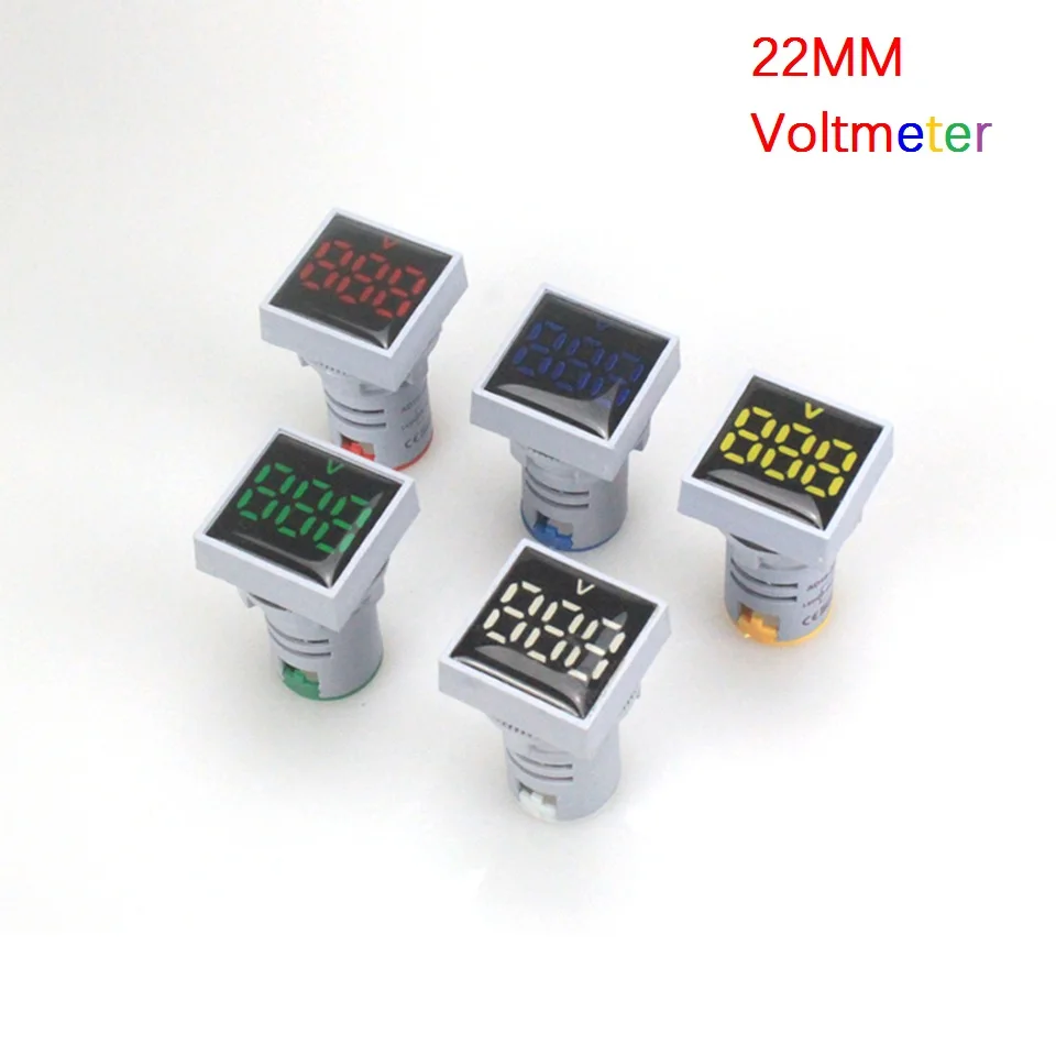 

22mm Mini Square Voltmeter AC 60-500V Protective Film Digital Display LED Voltage Meter Pilot Light Signal Lamp Indicator