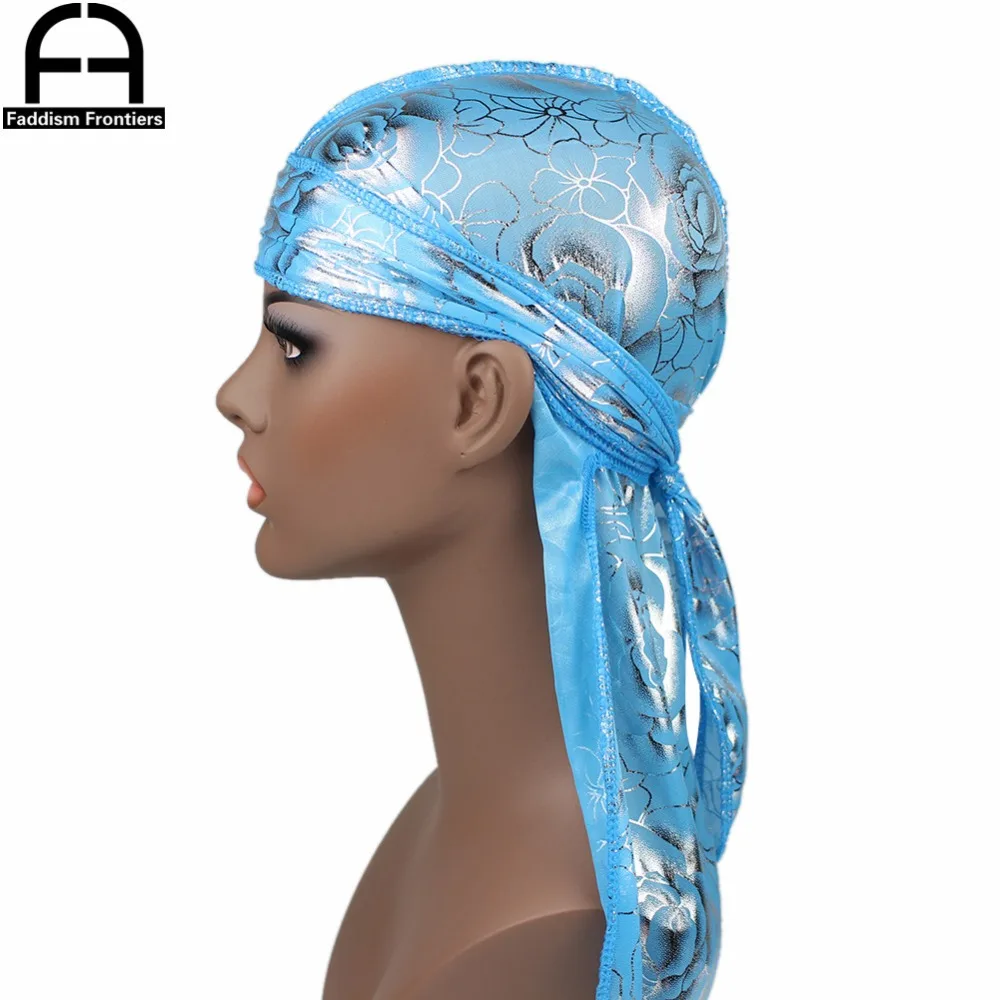 Benutzerdefinierte männer Druck Seidig Durags Turban Hut Bandanas Headwear Rose Gedruckt Männer Seide Durag Langen Riemen Wellen Haar Zubehör – Detail 18