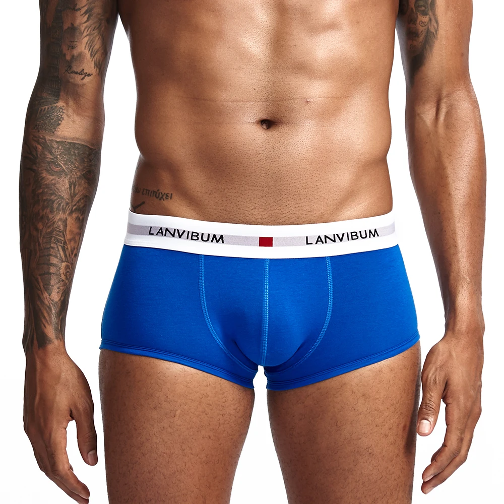 LANVIBUM men underwear solid convex underpants comfortable cotton bowxers soft shorts