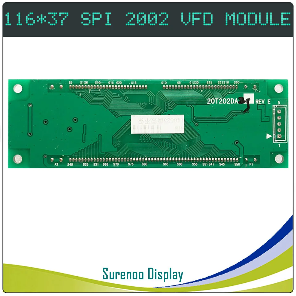 Surenoo 5P 2002 202 20X2 Serial SPI VFD LCD Module Display Screen Compatible with SAMSUNG 20T202DA2JA for Arduino