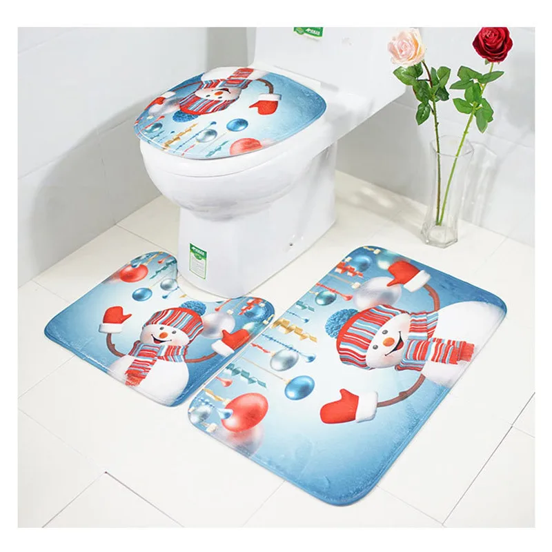 

Christmas Printed Santa Claus Anti-slip Mat For Bathroom Decor Toilet 3PCS Floor Carpet Xmas Supplies Bath Rug Pad Set WC Mats
