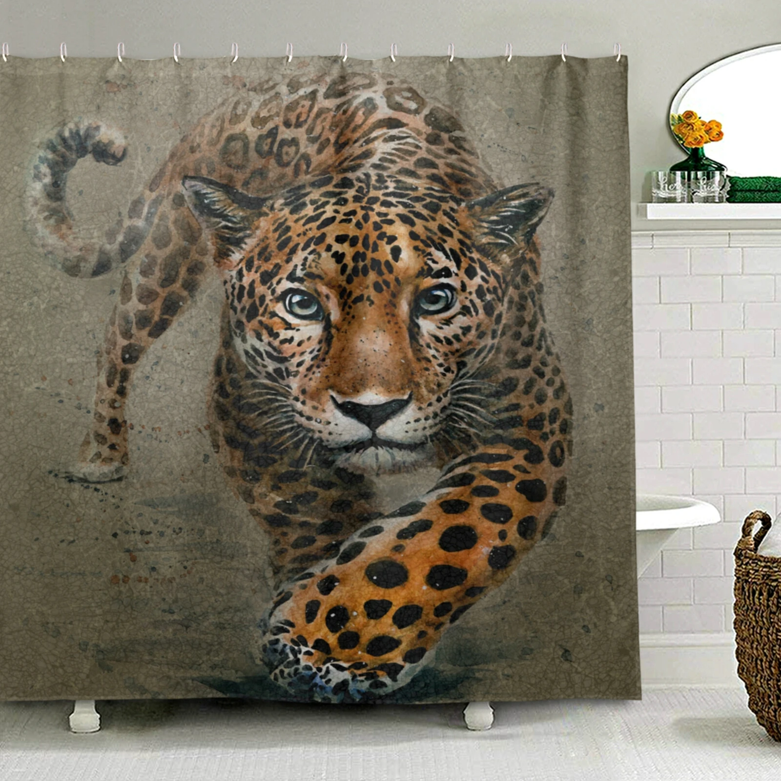 

3D Print Violent Leopard Shower Curtain Luxury Bath Screen Polyester Fabric Waterproof Hanging Bathroom Curtain Decor With Hooks