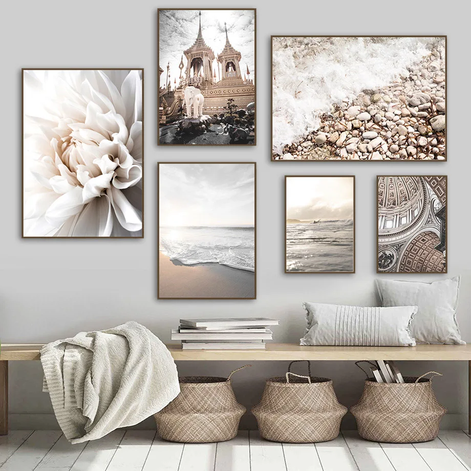 

Temple Fresh Flowers Beach Surf Wall Art Canvas Painting For Living Room Decor Nordic Posters And Prints Landscape Wall Pictures