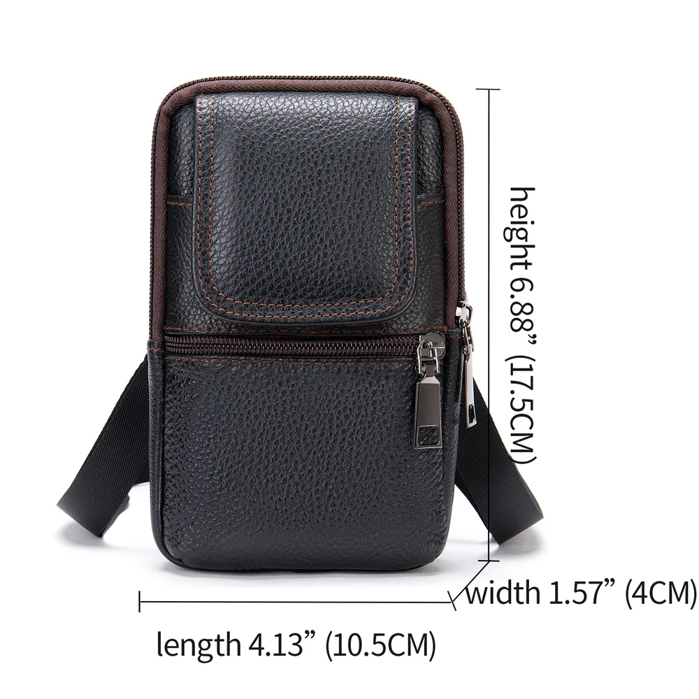 MVA Men Shoulder Messenger Crossbody Bag To Belt Man Fanny Casual Men\'s Waist Bags Leather Small Phone Pouch Cigarette Case 7488