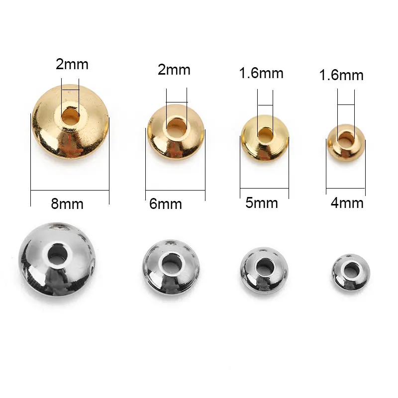 20/50pcs Stainless Steel Spacer Beads 4mm 5mm 6mm 8mm Gold Color Loose Big Hole Charm Beads Lot For DIY Bracelet Jewelry Making