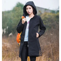 Woman's Coat Outdoor Long Style Fleece Hiking Camping Trekking Casual Sports Hooded Jacket Windbreaker Soft Shell Clothing