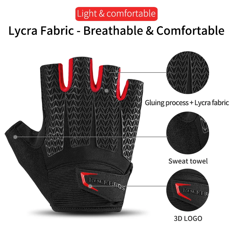 ROCKBROS MTB Road Bike Gloves Spring Summer Anti-slip Shockproof Bicycle Glove SBR GEL Pad Half Finger Gloves Men Cycling Gloves