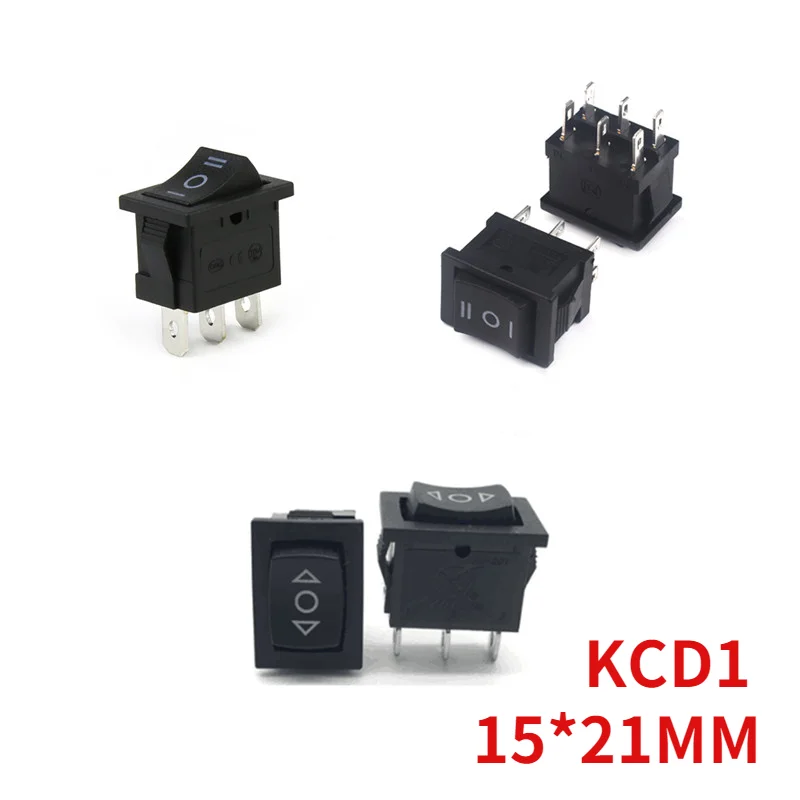 5PCS Rocker Switch 15*21mm Mini Black 3 Pin / 6 Pin on/Off/On AC 6A/250V 10A/125V KCD1 Power Button Switch