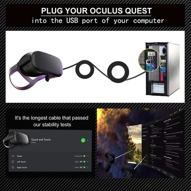 For Oculus Quest 2 Link Cable 5M USB 3.0 Quick Charge Cables Quest2 VR Data Transfer Fast Charges VR Headset Accessories