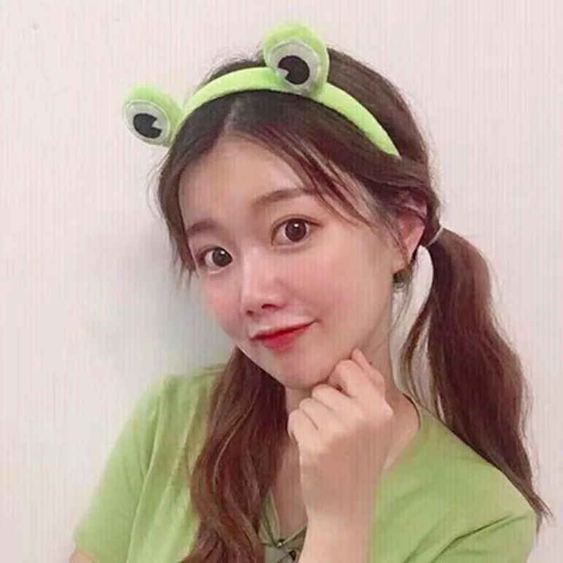 2021New Soft Funny Frog Makeup Headband For Women Elastic skincare Hair Bands Girls Cute Green Ears Hairband Fashion Accessories