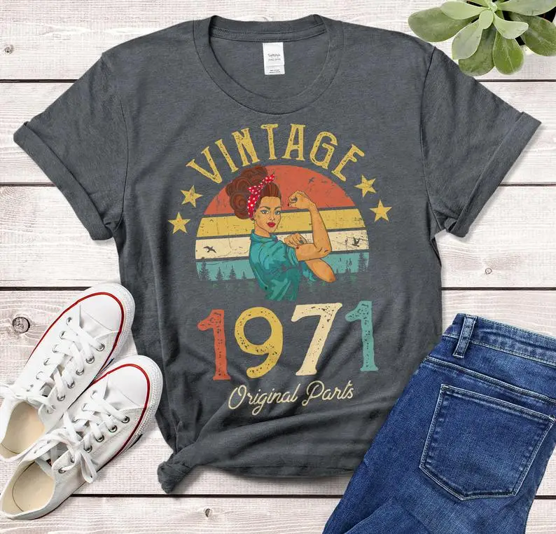 

Retro 1971 50th Anniversary T-shirt Ladies Color Printing Large Size100%Cotton Ladies Clothes Fashion O-neck Short SleeveT-shirt