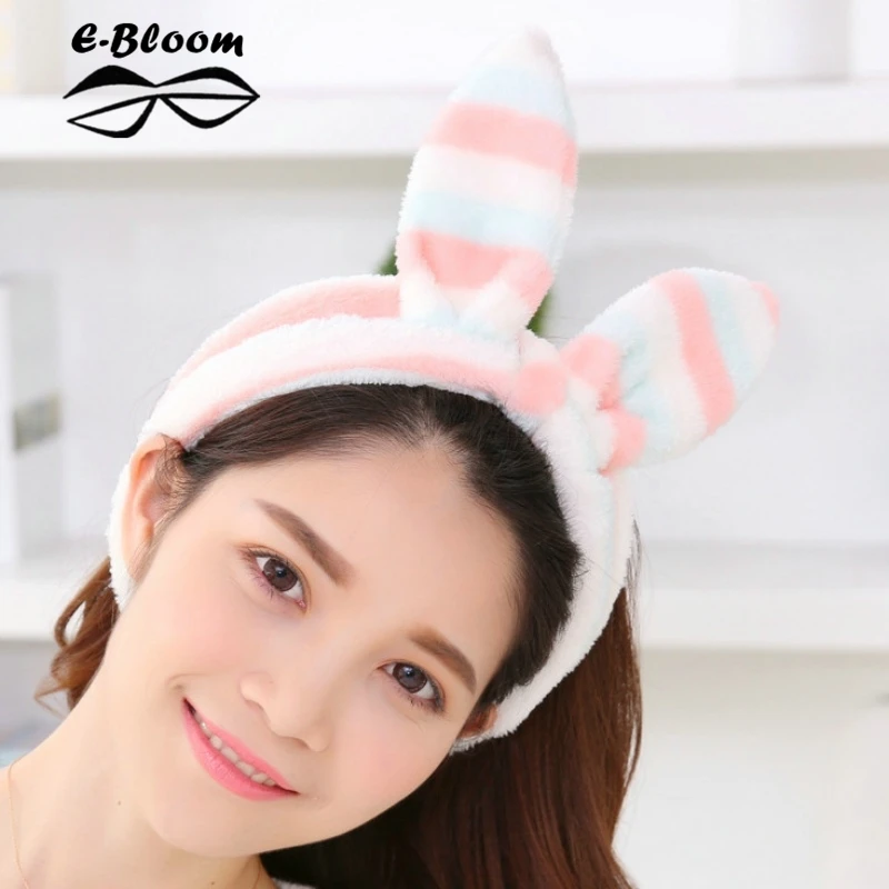 Korean Super Adorable Pink Dot Hairband Flannel Cute Girls Makeup Stage Headband Rabbit Ear Thickened Headbands Hair Accessories