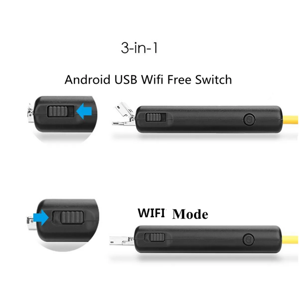 2MP 1200P Semi-rigido USB WIFI Endoscopio CMOS Periscopio Ispezione Otoscopio 3in1 Microscopio digitale wireless per PC e smartphone