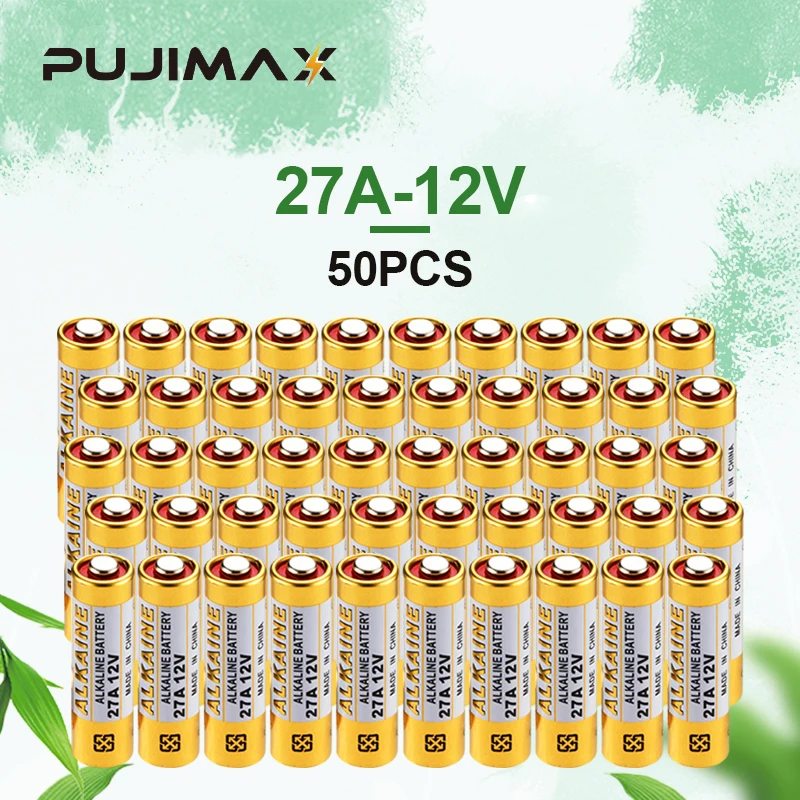 

PUJIMAX 50pcs 27A 12V Dry Alkaline Battery Nti-rust 27MN A27 High Capacity Car Remote Toys Calculator DoorBell Universal