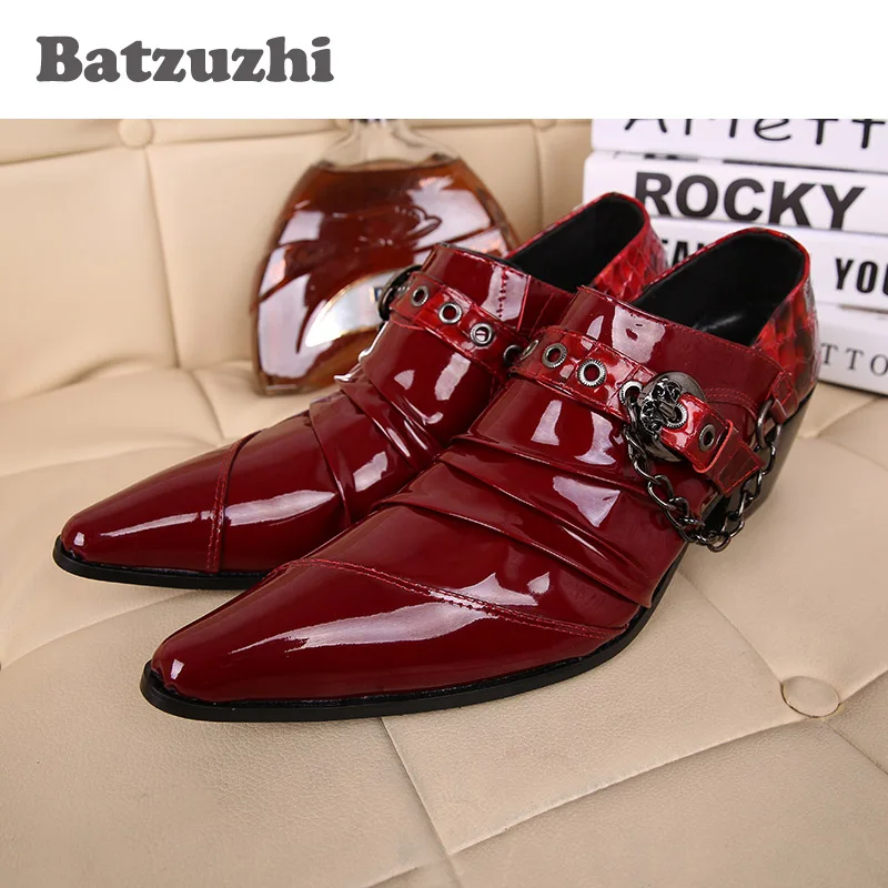 

Batzuzhi Fashion Designer's Men Dress Shoes Leather Red Pointed Toe Wedding Shoes Men Formal Dress Shoes Party/Stage Footwear