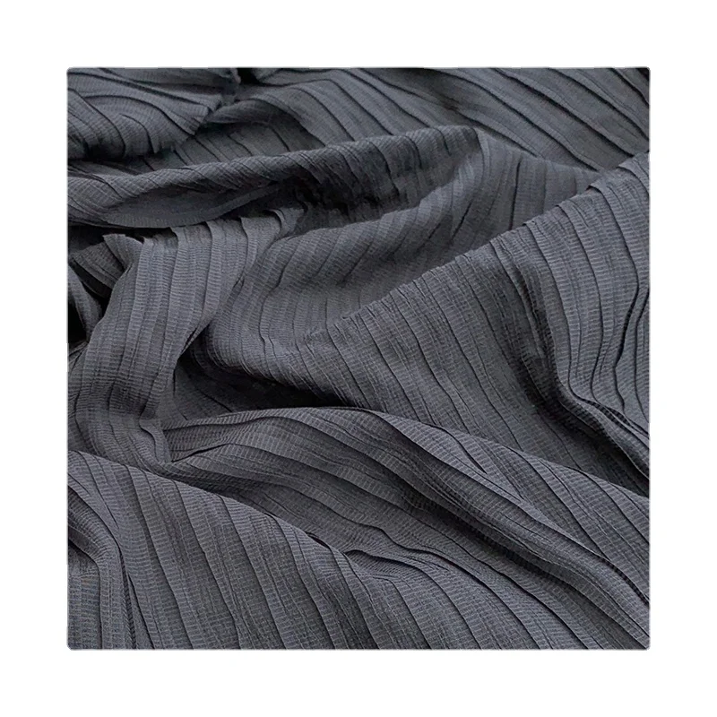 

Width 62" Black Tassel Texture Pleated Organ Chiffon Fabric By The Half Yard For Dress Shirt Hanfu Material