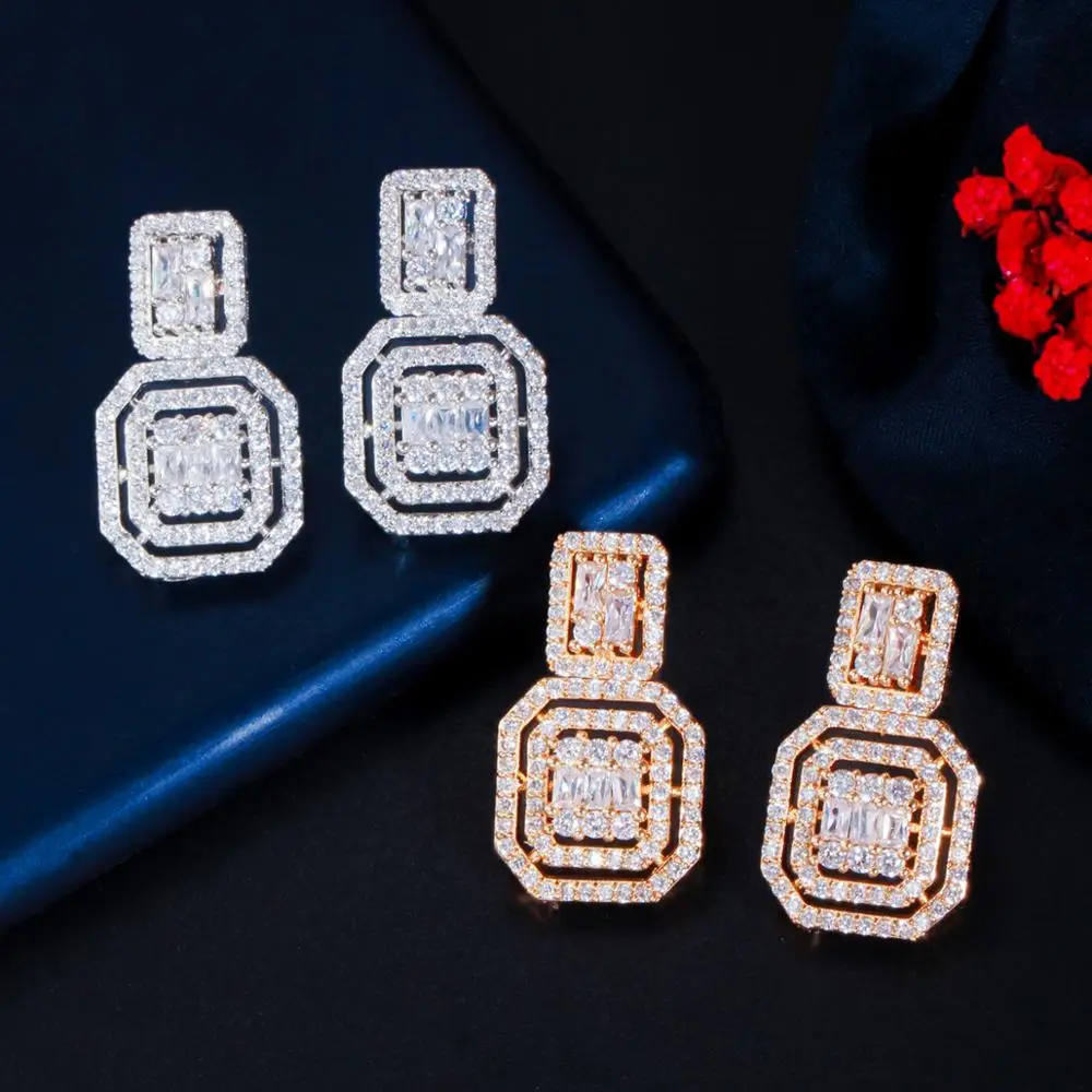 CWWZircons 4 pcs Luxury White Cubic Zircon Women Wedding Costume Jewelry Sets for Brides Dubai Gold Color Party Accessories T483