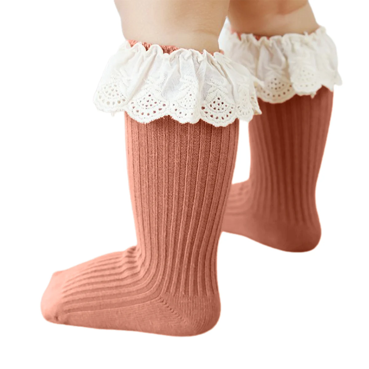 

Infant Baby Girl Lace Princess Socks Ribbed Knit Solid Color Anti-slip Medium Tube Socks Kid Turn Cuff Ruffle Floor Hosiery 0-3Y