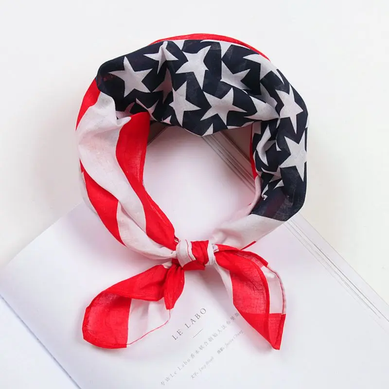 50x50CM Unisex Cotton Sport Pocket Square Scarf American Flag Stripes Star Print Headband Bandana Hip-Hop Wristband Hair Wrap