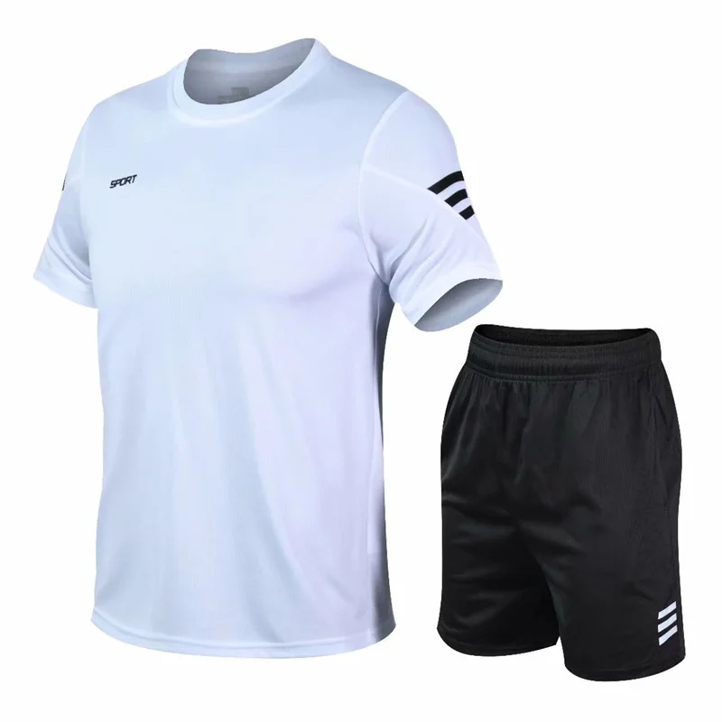 Men Running Sets Gym Fitness Short Sleeve Sports Suit Jogging Sportswear Quick Dry Football Jersey Tracksuit Workout Clothes