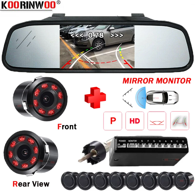 

Koorinwoo Parkmaster Car Parking Sensor 8 Front 4 Dynamic Camera LCD Monitor Mirror Rear view camera Reverse Backup Car Detector