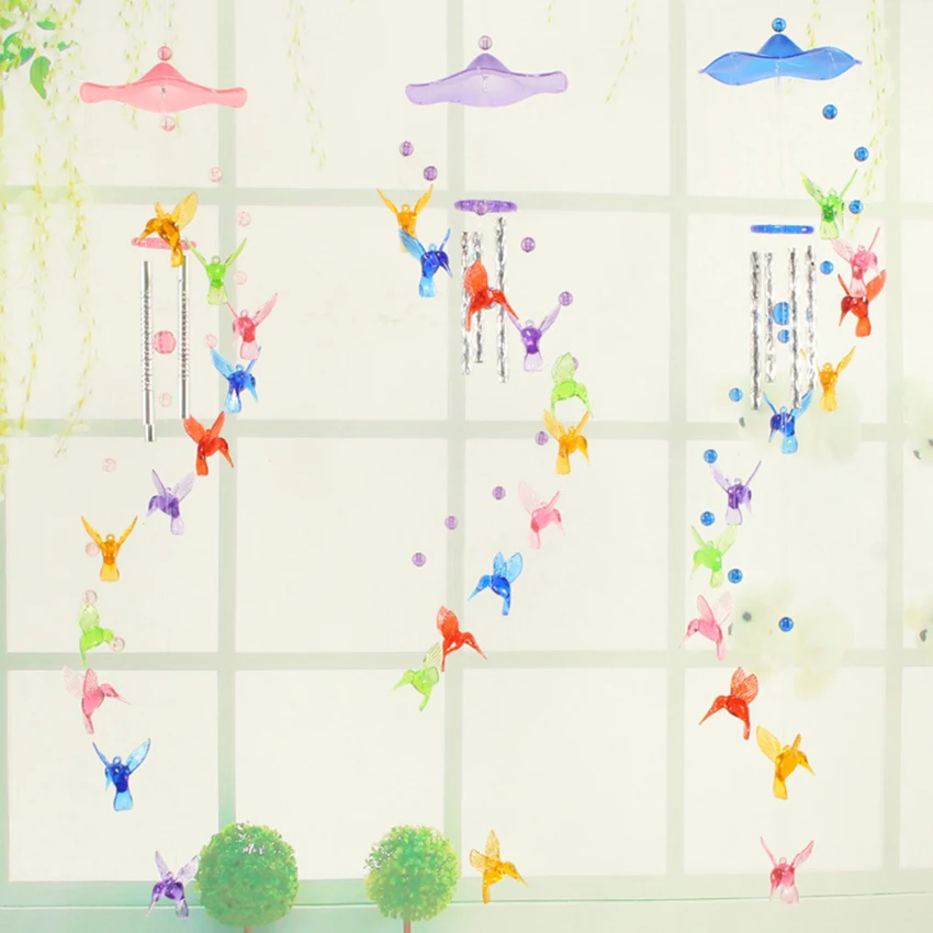 Plastic Wind Chimes Humming Bird dolphin Wind Chimes Bells Metal Tube Hanging Wall Home Car Outdoor garden Decoration 70cm