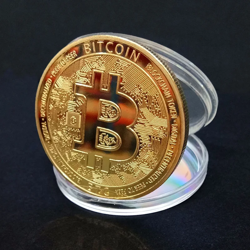 BITCoin Art Collection Gold Plated Physical Bitcoins Bitcoin BTC with Case Gift Physical Metal Antique Imitation Silver Coins