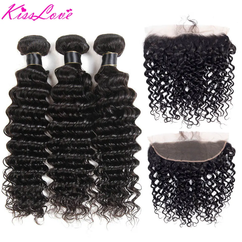 

Kiss Love Brazilian Hair Deep Wave Bundles With Frontal 100% Human Hair Weave Frontal with Bundles Remy Hair