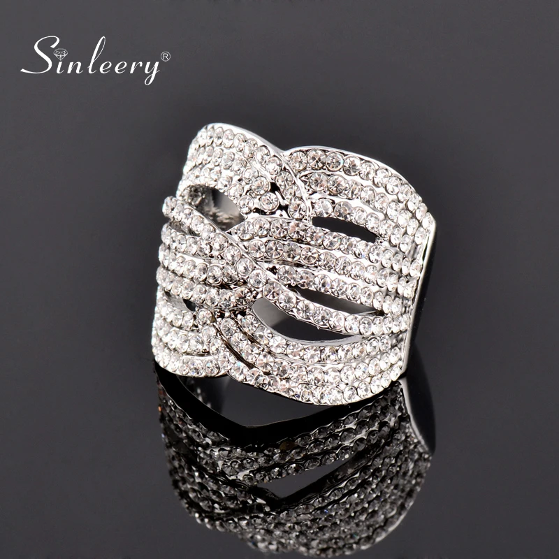 SINLEERY Luxury Full Cubic Zirconia Female Big Rings For Women Silver Color Party Wedding Rings Bridal Jewelry