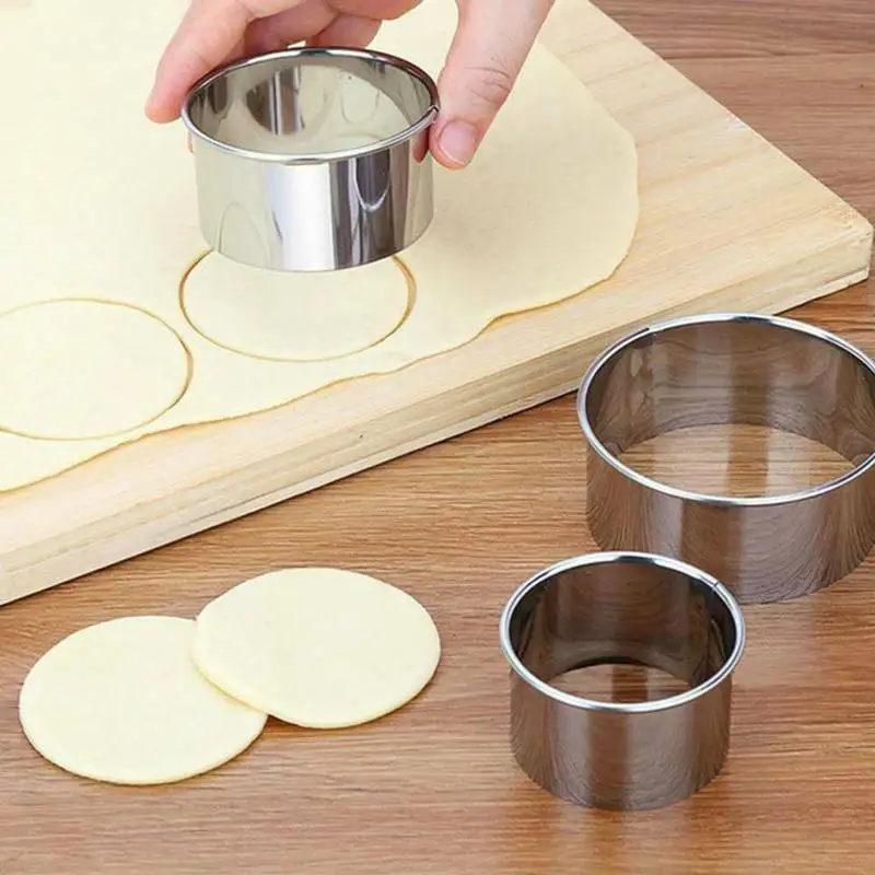 5pcs/set Stainless Steel Round Circle Shaped Cookie Cutter Biscuit Molds Silver Cake Pastry Mold Home Kitchen Dough Cutting Tool