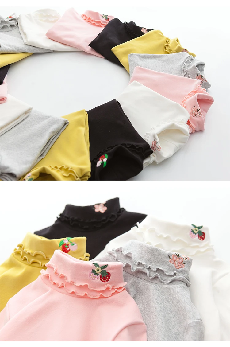 Mädchen Frühling Herbst Rollkragen Stickerei Blume Lange Hülse T-shirt Baby Kinder Kinder T – Detail 4