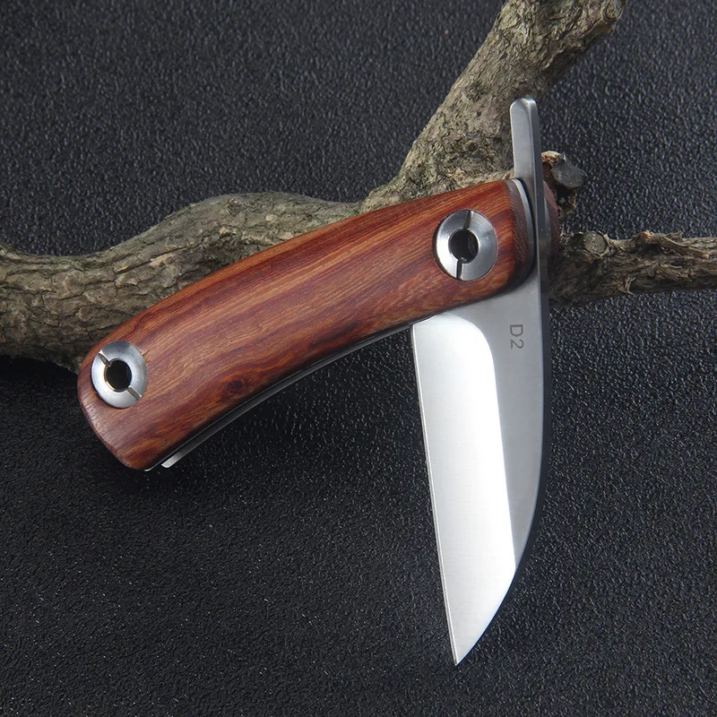 D2 Steel Folding Knife Lockless Small Razor Outdoor Knife Portable Self-defense Survival Folding Pocket knife Sandalwood