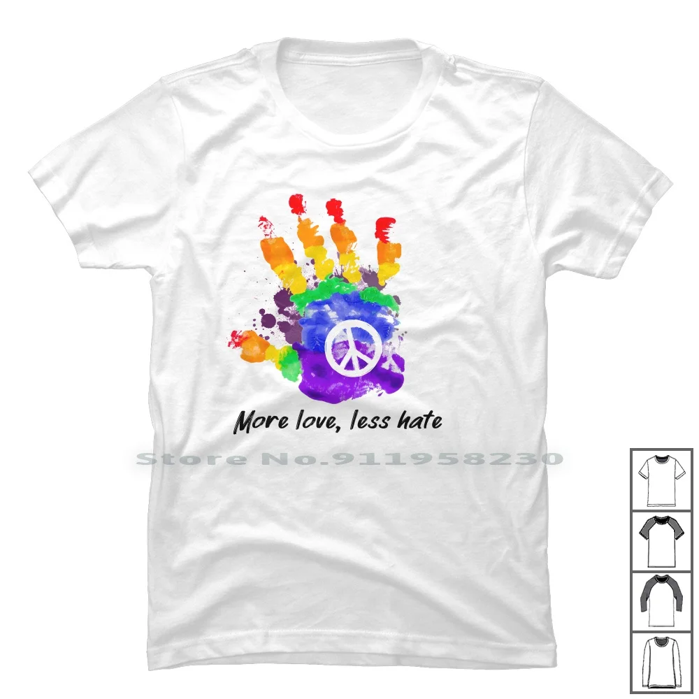 More Love Less Hate Hand For Light T Shirt 100% Cotton Rainbow Rights Pulse Pride Light More Love Hate Hand Flag Bow Love