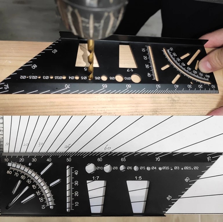 سبائك الألومنيوم متعددة الوظائف نجار مربع 45 درجة 90 فوق خط زاوية حاكم توقف نوع قاعدة ثابتة خط درج توقف p