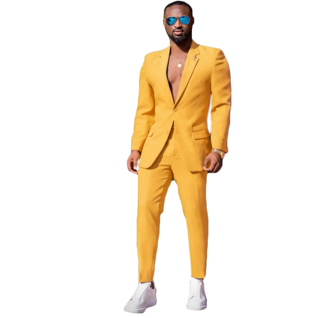 Traje de caballero amarillo para hombre, pantalones de negocios de talla grande, esmoquin a medida para fiesta de graduación y boda (chaqueta + pantalones)