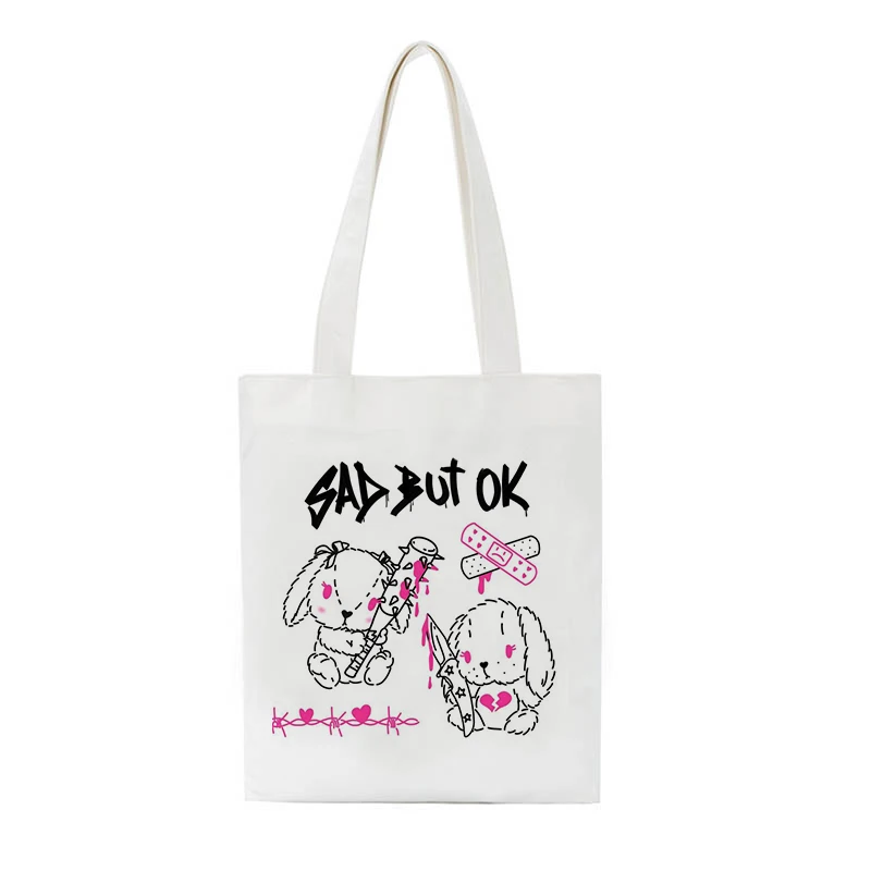 Korea Ulzzang art gothic school bag y2k anime canvas bag large capacity casual shopper bag Ins heart Harajuku women shoulder bag