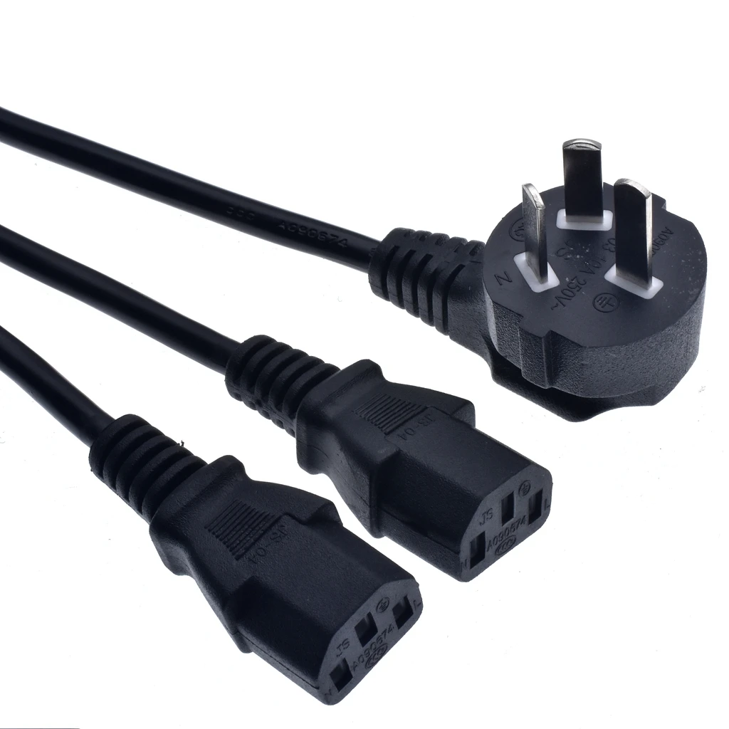 Ac Power Adapter 3pin Australian Y splitter 10a Plug Cable Connector Female Receptacle C13 cable 2 in 1*