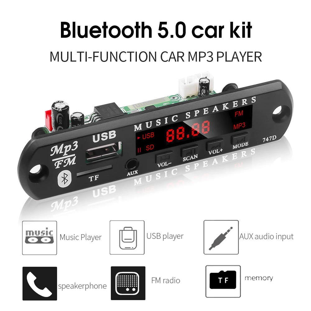 لوحة فك تشفير مشغل MP3 12 فولت من KEBIDU لوحة بلوتوث 5.0 6 واط وحدة راديو FM للسيارة تدعم TF USB AUX FM مضخم صوت 2*3 واط