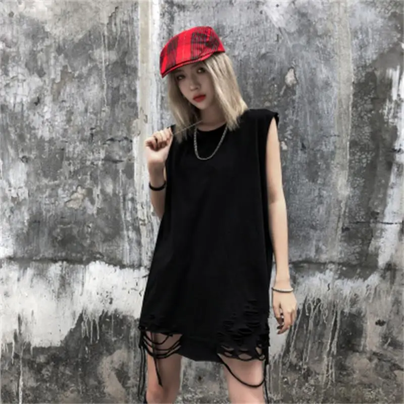 Dark Department of Decadence hip-hop High Street stacked fashion jacket bottom skirt skirt holes with sleeveless vest man