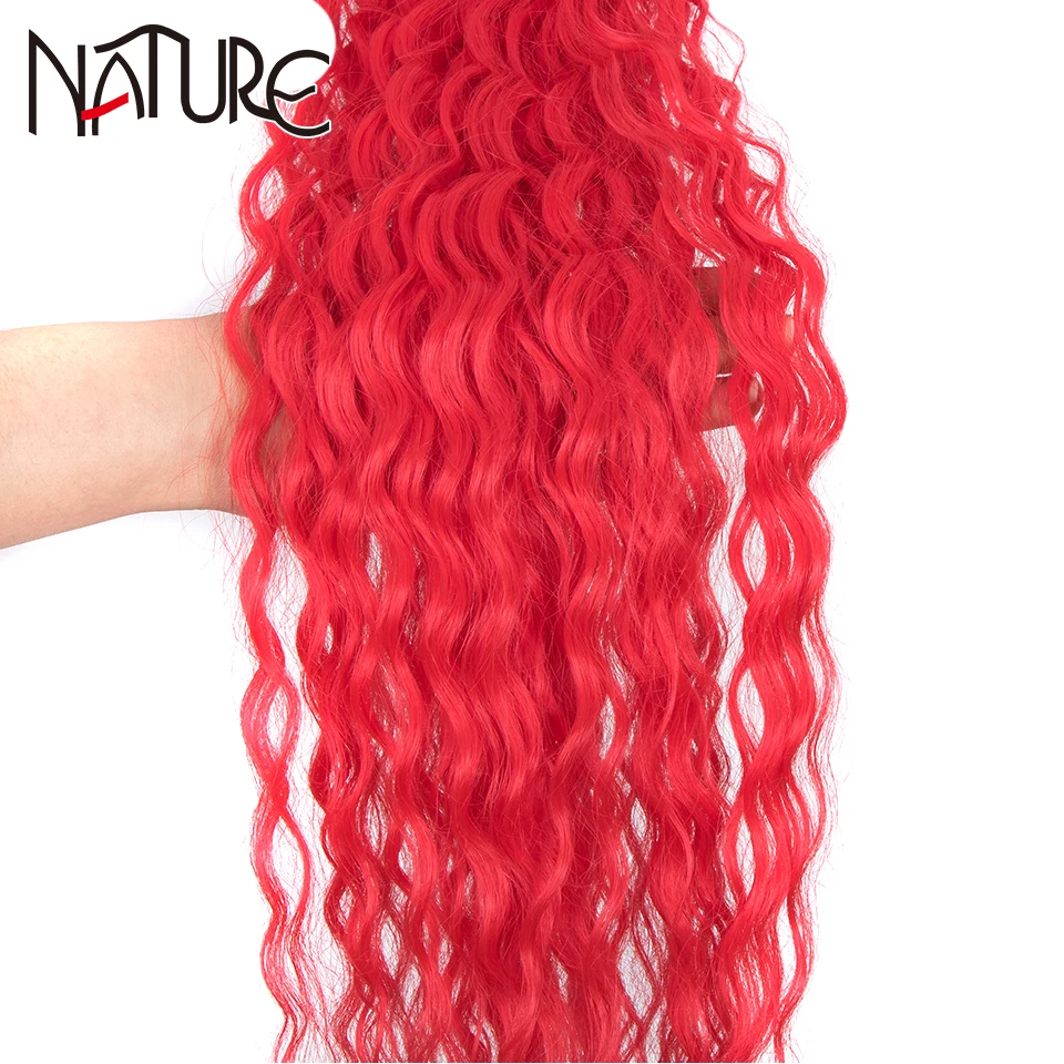 Nature adt-Bundles de cheveux Deep Wave, fibre haute température, cheveux super longs rouges, extensions de cheveux synthétiques crépus bouclés, 28-32 po