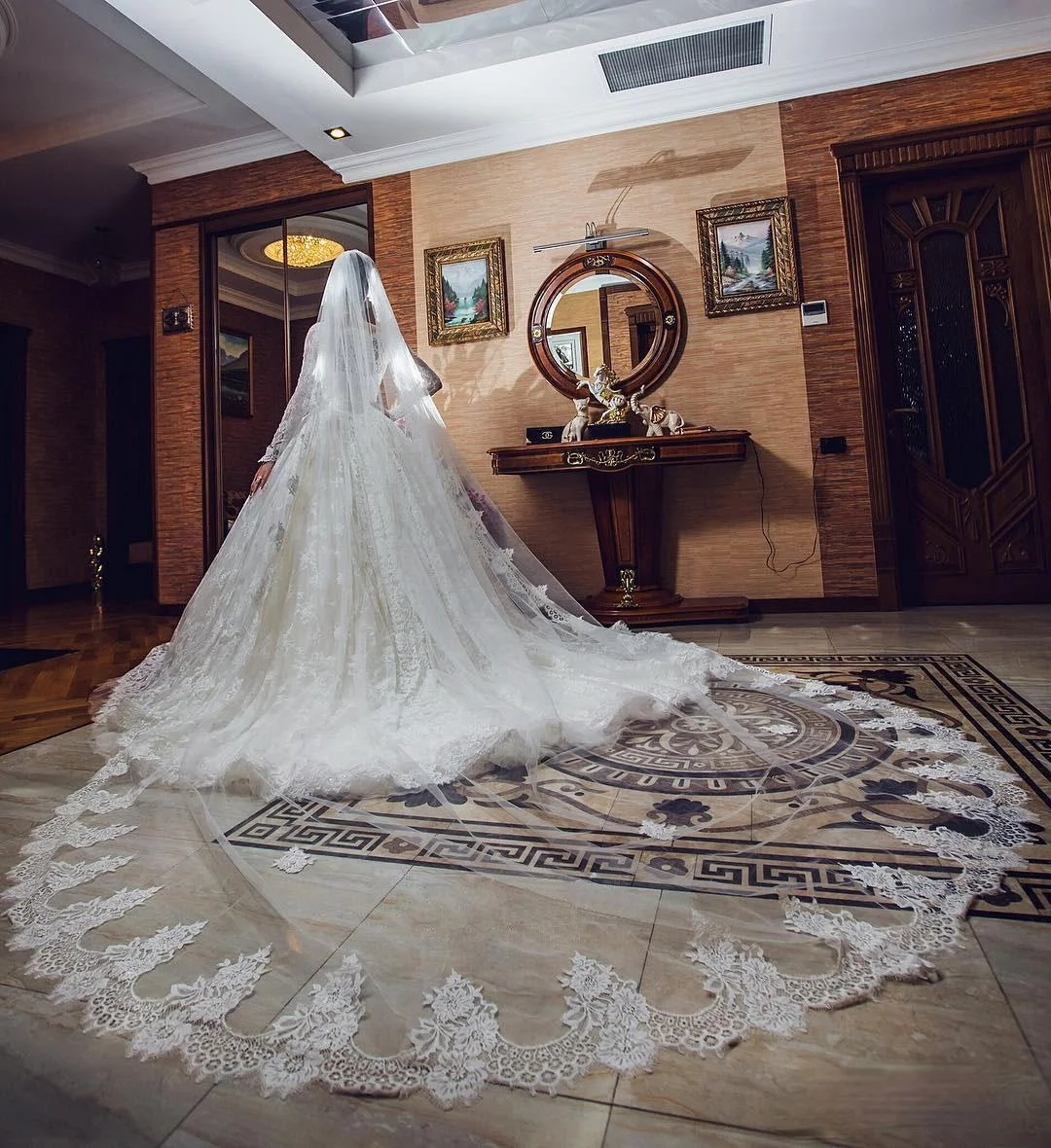 Wunderschöne 3M Lange Hochzeit Schleier mit Spitze Applique Rand Eine Schicht Kathedrale Länge Schleier mit Kamm Tüll Braut Schleier